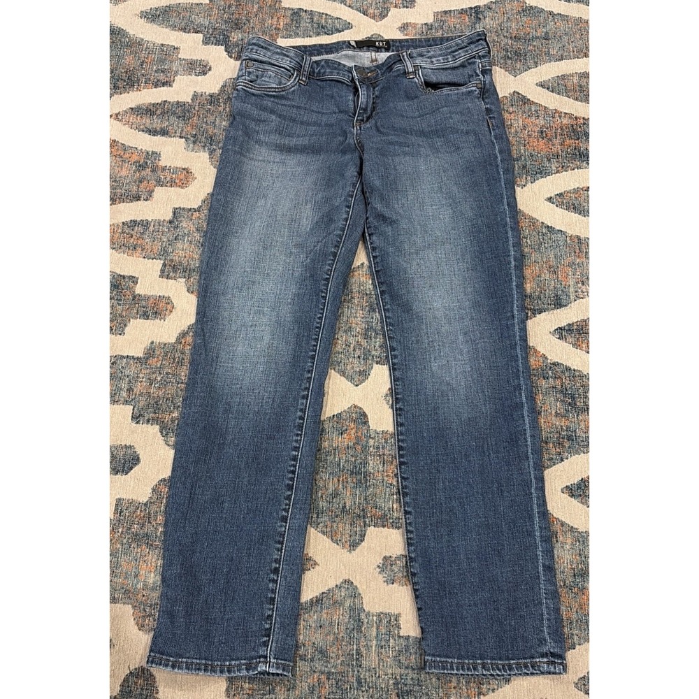 KUT From The Kloth Catherine Boyfriend Jeans Blue Distressed Whiskered Size 8